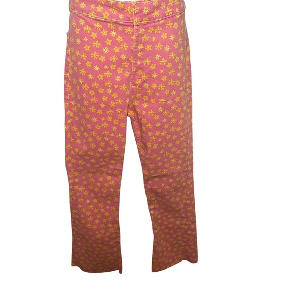 Zara Floral Straight Leg Ankle Jeans Coral Pink Yellow Flowers Size 6 - Picture 3 of 6